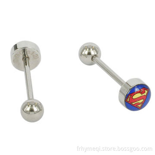 316L Stainless Steel Pic Inlay Epoxy Logo Tongue Barbell Body Jewelry, Nickel- and Lead-free
